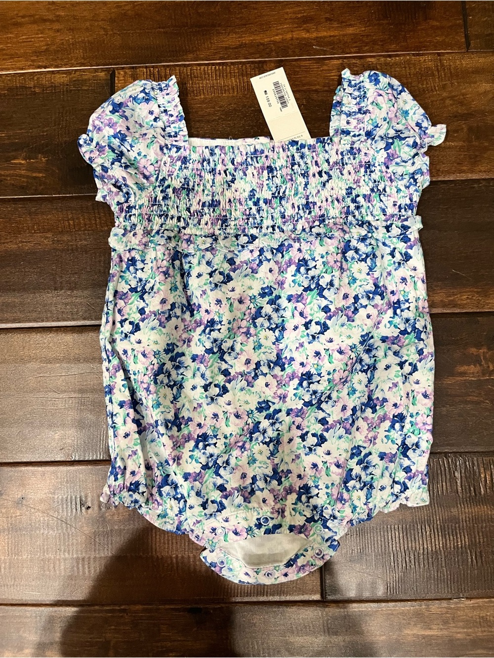 Janie and jack floral Smocked Baby Romper in Blue & Lavender